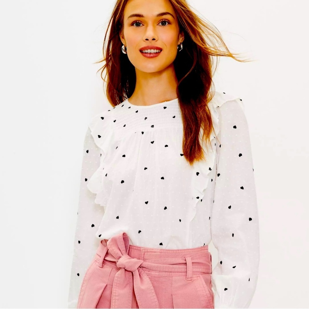 Loft: Heart Smocked Ruffle Blouse